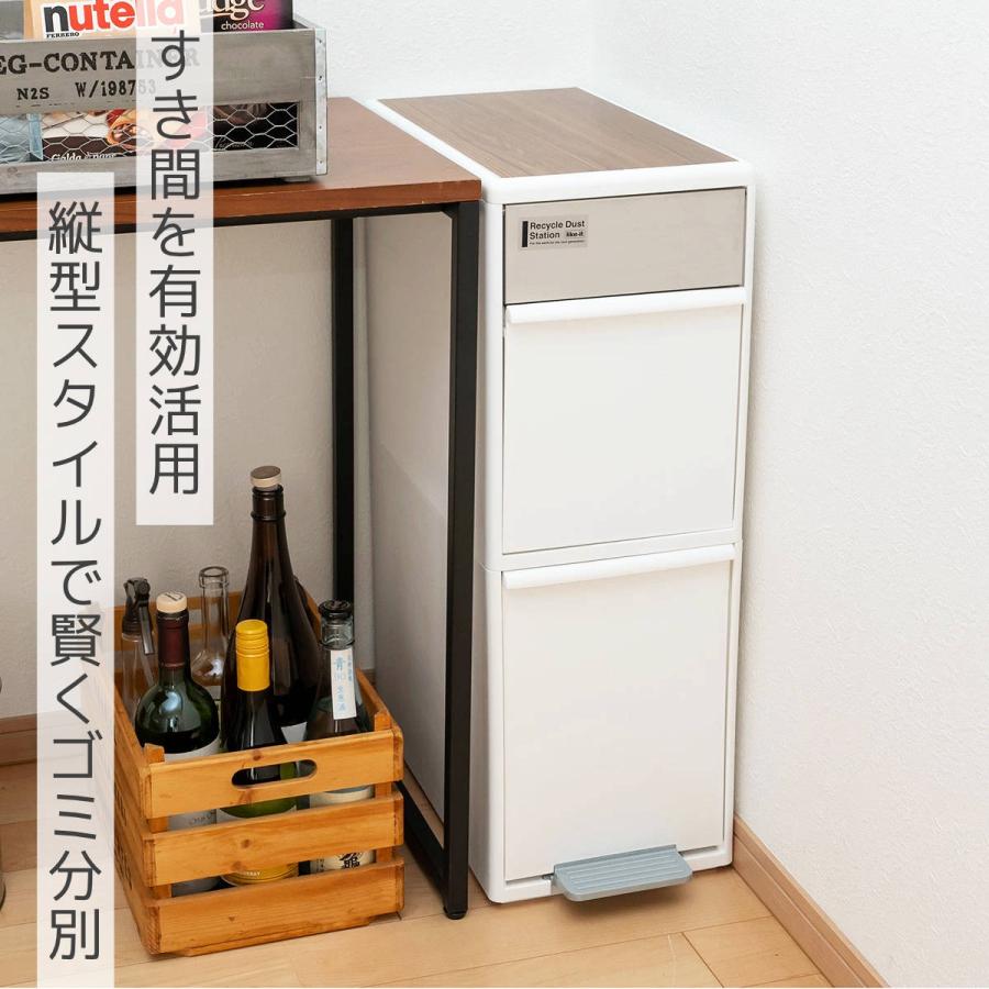 ゴミ箱 35L 幅25.5cm 2段 分別 スイングステーション ワイド ウッド