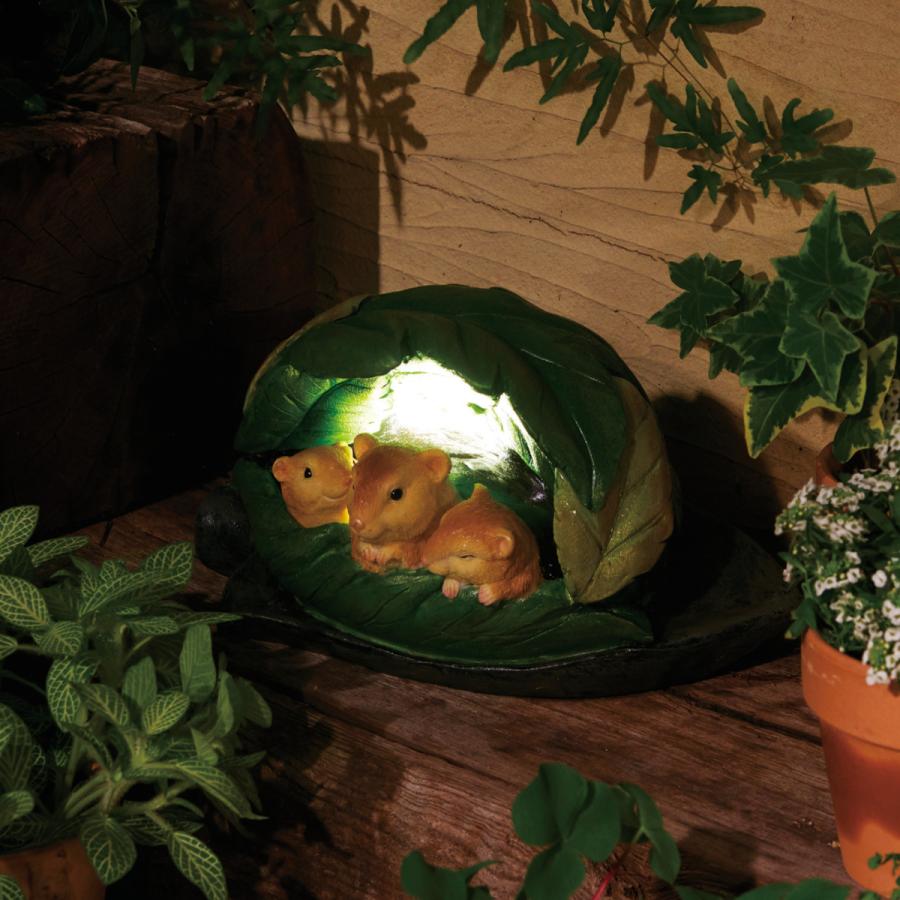 庭のオブジェ5 ガーデンオーナメント ねずみとシャベル ソーラーオーナメント 光