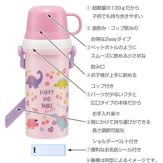 水筒 キッズ 480ml 2way 直飲み コップ付き プラスチック ハッピー スマイル 食洗機対応 コップ飲み 超軽量 子供 恐竜 ダイレクトボトル リビングート ヤフー店 通販 Yahoo ショッピング