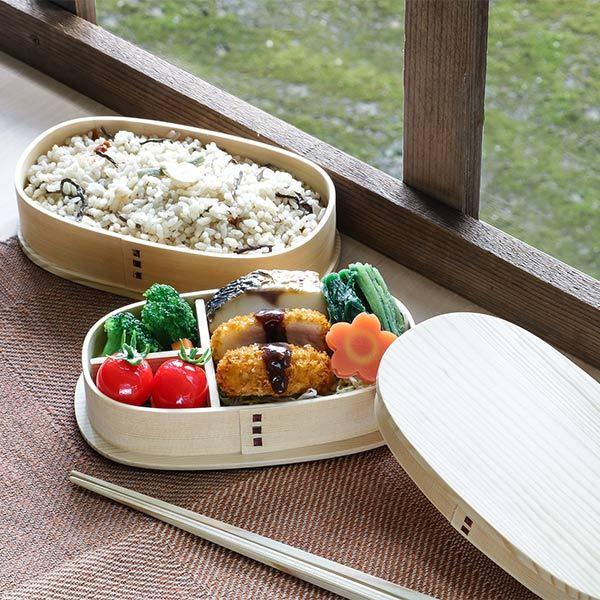 曲げわっぱ弁当箱　小判型 770ml 弁当箱 曲げわっぱ 2段 770ml 小判型 （ 木製 ランチボックス 二段