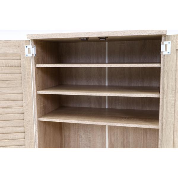 不二貿易 下駄箱 木製 ルーバー ミラー付き 幅60cm 組立品 （ 幅60