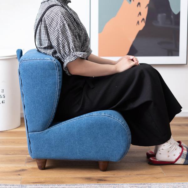 東谷 ソファ 一人掛け 幅47cm デニム 取っ手 持ち運び 脚付き ソファー