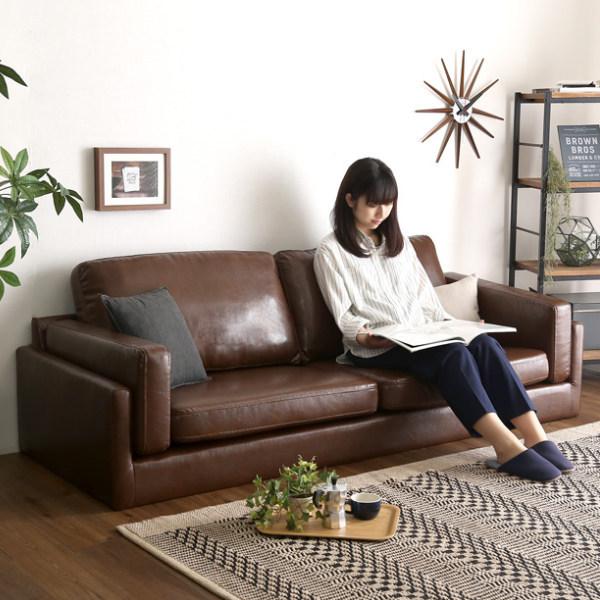 ホームテイスト ソファ 3人掛け 幅188cm レザー調 ヴィンテージ ホームテイスト ソファ 3人掛け 幅188cm レザー調 ヴィンテージ