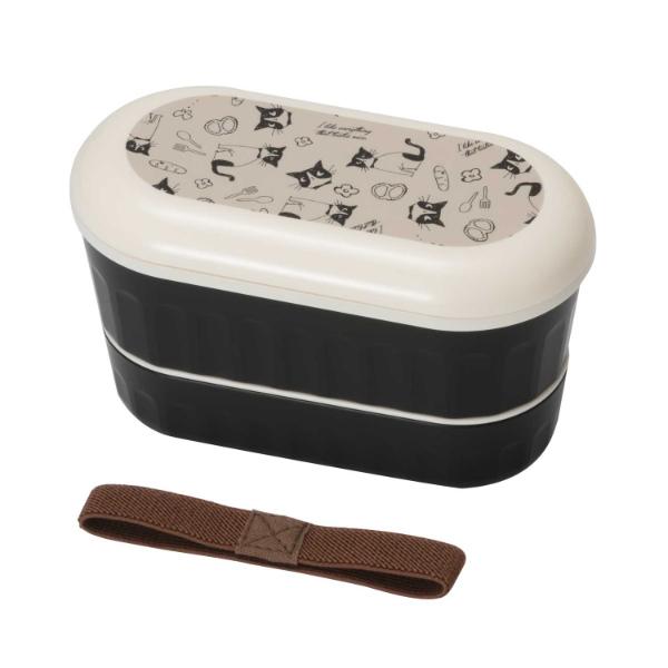 ナカノ お弁当箱 2段 640ml Potter ランチボックス モノクロ クロネコ