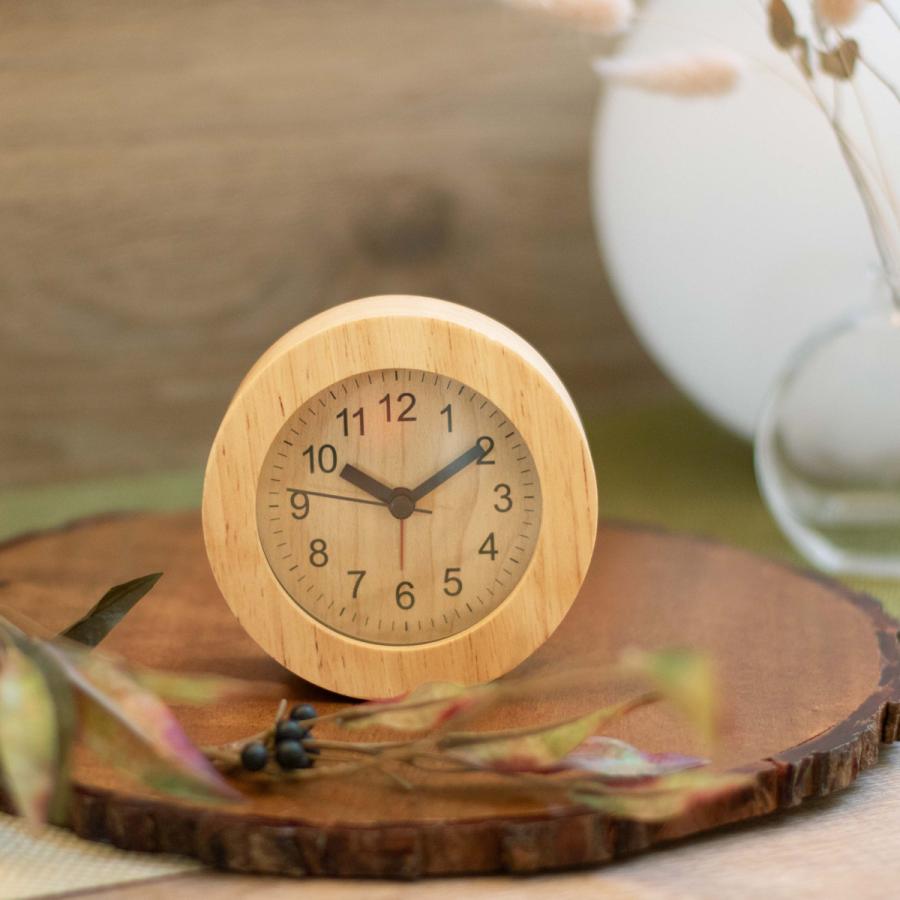 置き時計 ウッド ラウンド 目覚まし時計 木製 アナログ インテリア
