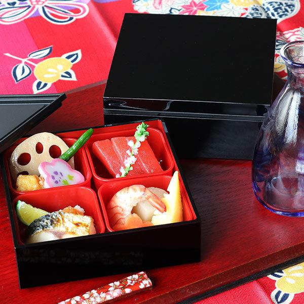 HAKOYA 弁当箱 重箱 3段 2100ml 2人 3人用 15cm 角 三段重 黒内朱  