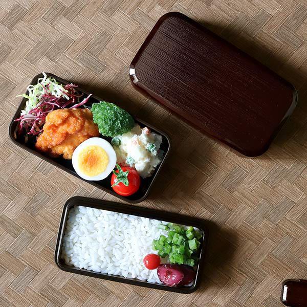 HAKOYA お弁当箱 2段 490ml 千筋 長角弁当 溜 ( 弁当箱 ランチ HAKOYA お弁当箱 2段 490ml 千筋 長角弁当 溜 ( 弁当箱 ランチ