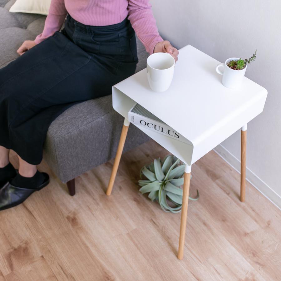 山崎実業 PLAIN サイドテーブル 収納付き スチール 木製