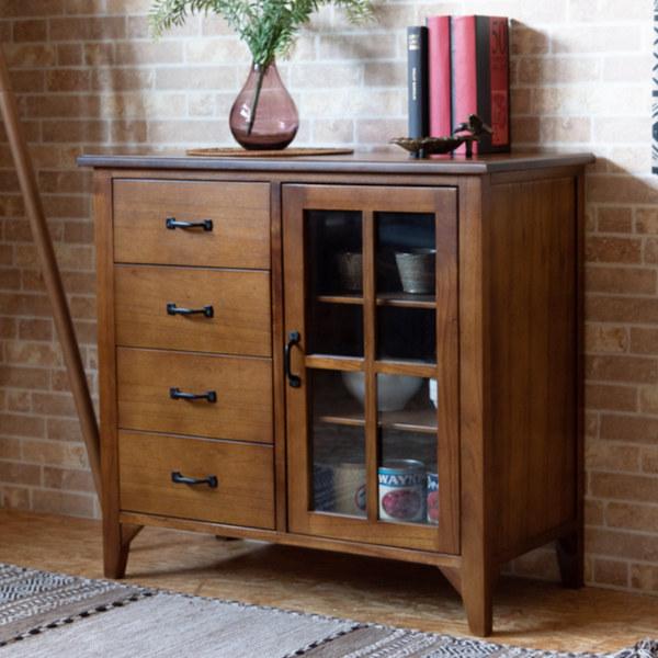 D 新品 アジアン キャビネット サイドボード 本棚 食器棚 飾り棚 天然木 キャビネット 片開き 引出し付 天然木 エスニック調 Timber 幅80cm