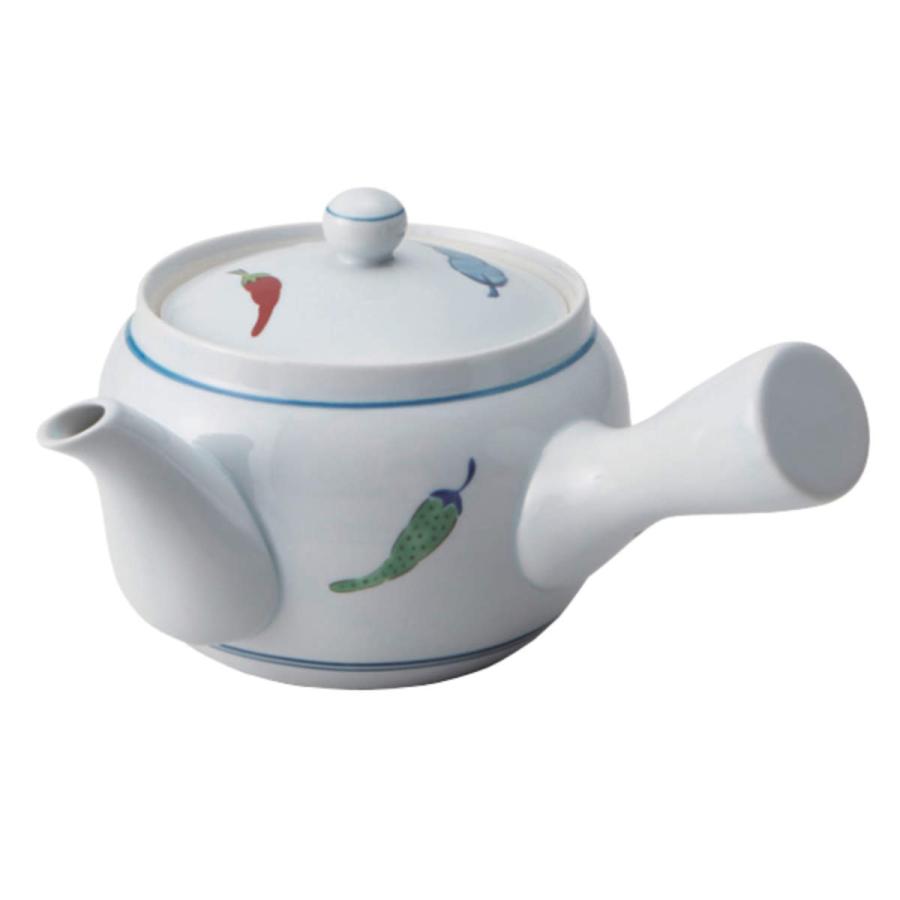 急須 370ml 赤絵唐辛子 茶こし付き ティーポット 陶器製 ( 横手 急須 370ml 赤絵唐辛子 茶こし付き ティーポット 陶器製 ( 横手