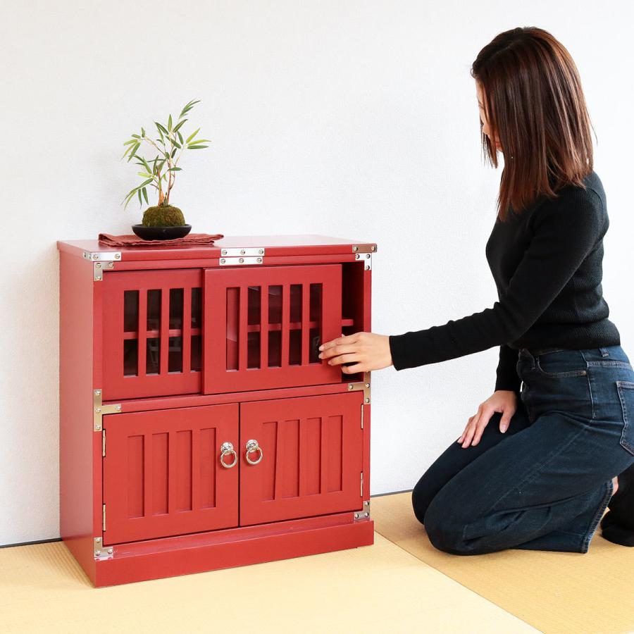 水屋 桐製 民芸調 和風キャビネット 朱雀 幅58cm ( サイド 水屋 桐製 民芸調 和風キャビネット 朱雀 幅58cm ( サイド