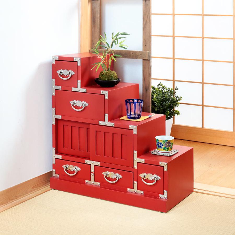 最終処分特価アンティーク調小型階段型民芸タンス　整理や小物収納　雰囲気の良い クロシオ 階段箪笥 民芸調 桐製 和タンス 右下がり 幅67cm