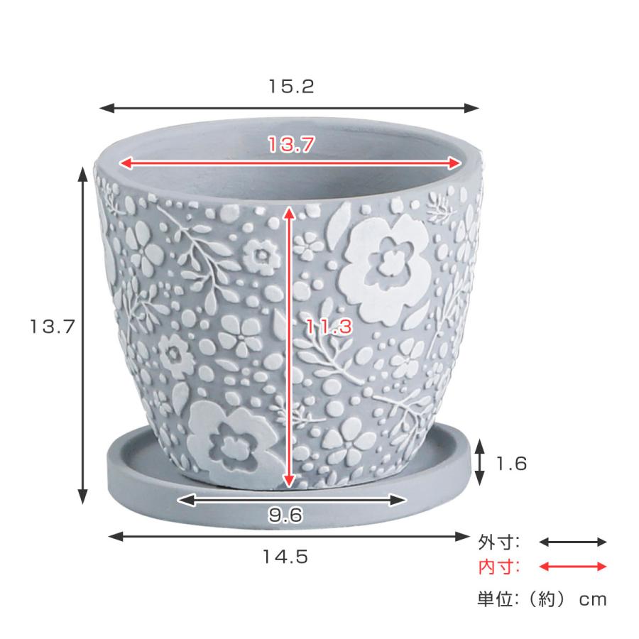 プランター クッカ ポット L （ 植木鉢 プラントポット 鉢植え 鉢 寄せ植え ソーサー 受け皿 付き 花柄 ）｜livingut｜08