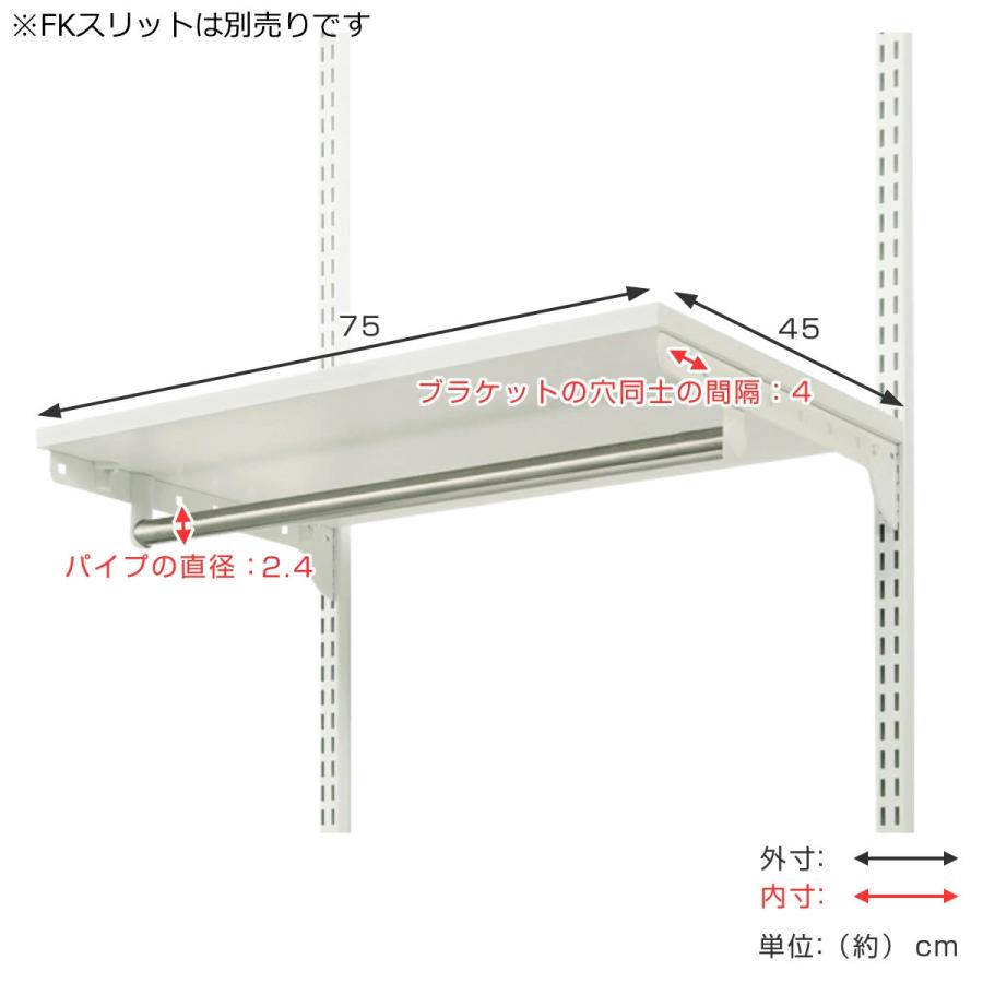 壁面収納 フィットラック 棚 パイプ付き TPセット 幅75cm 奥行45cm