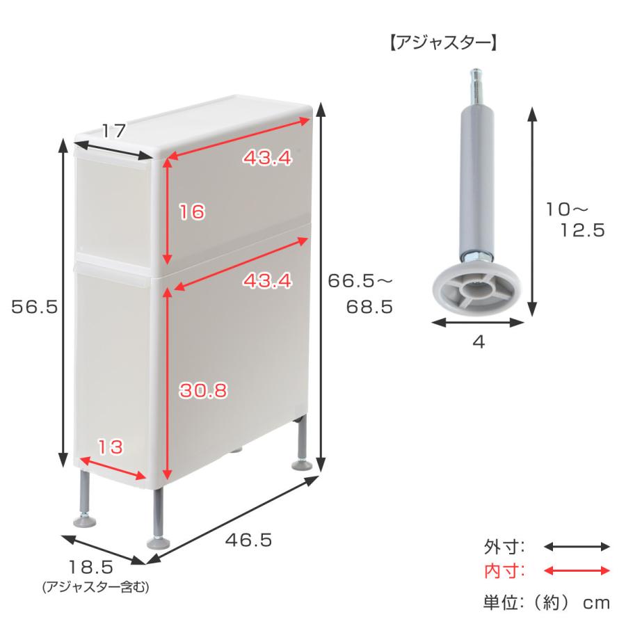 隙間収納 洗面所 段差をまたげる隙間ストッカー 2段 幅17cm クリア （ 隙間 収納 ストッカー ランドリー スリム キッチン収納 15cm 20cm 洗濯機横 ）｜livingut｜03