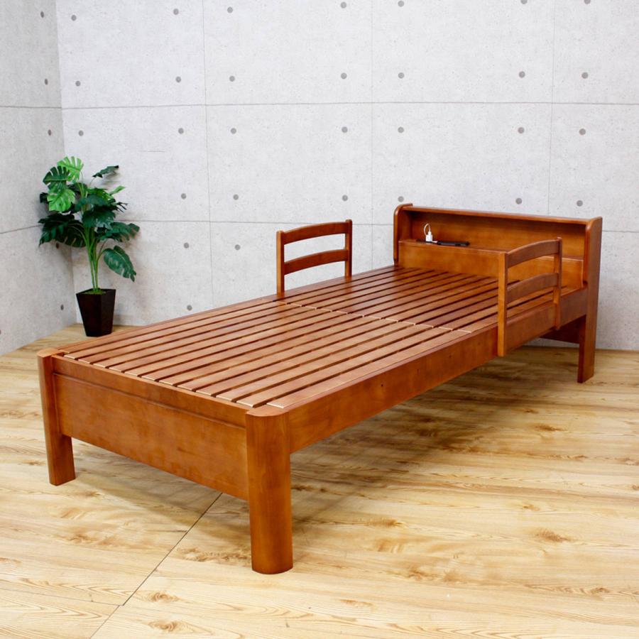 ベッド シングル 耐荷重700kg 木製 手すり すのこ コンセント ベッド シングル 耐荷重700kg 木製 手すり すのこ コンセント