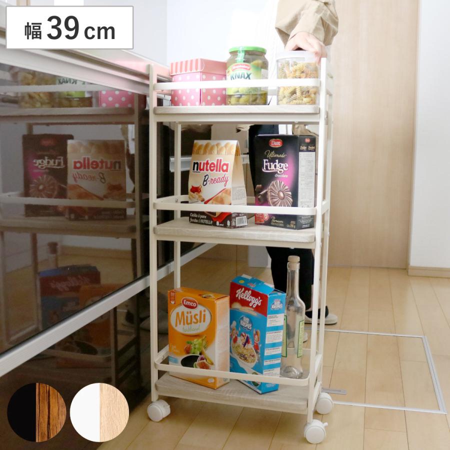 未使用】弘益 キッチンワゴン スチール×ウッド 3段キャスター付き収納