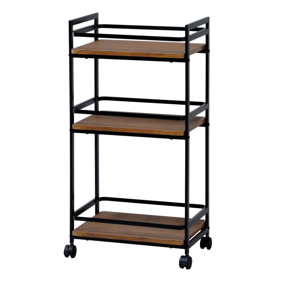 【未使用】弘益 キッチンワゴン スチール×ウッド　3段キャスター付き収納ワゴン 弘益 キッチンワゴン 幅43.5cm 3段 ヴィンテージ調 （ キッチン収納