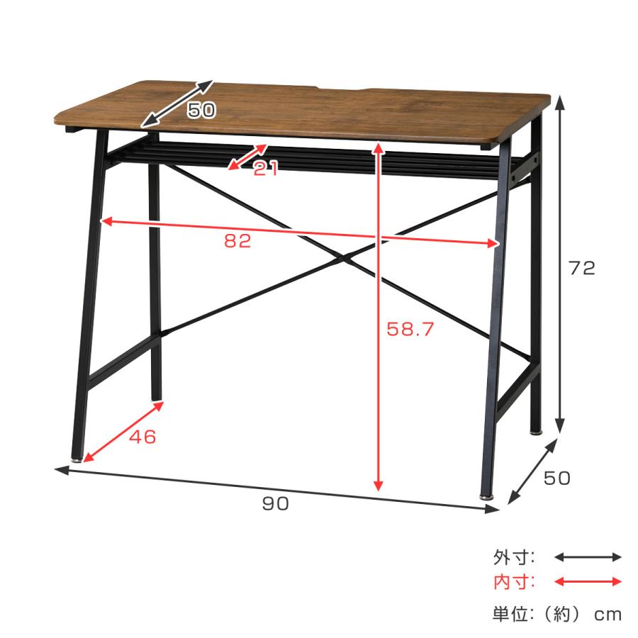 ワークデスク ヴィンテージ調 スチールフレーム 幅90cm （ デスク パソコンデスク ＰＣデスク 机 つくえ 学習机 幅 90 ）｜livingut｜03