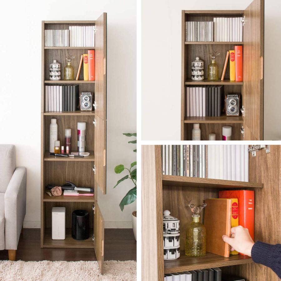 ミラー付きラック 5段 3枚扉 コンセント付 幅38cm （ 鏡付き リビング