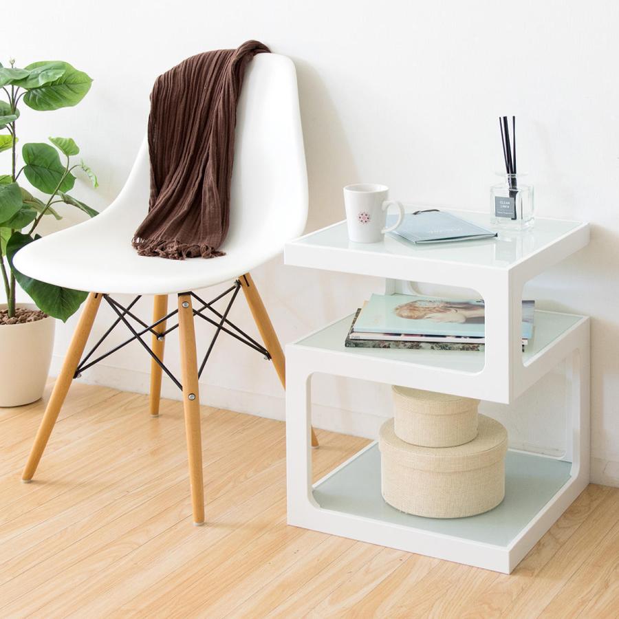 モダンな木製ガラスサイドテーブル 約40cm x 40cm x 52cm