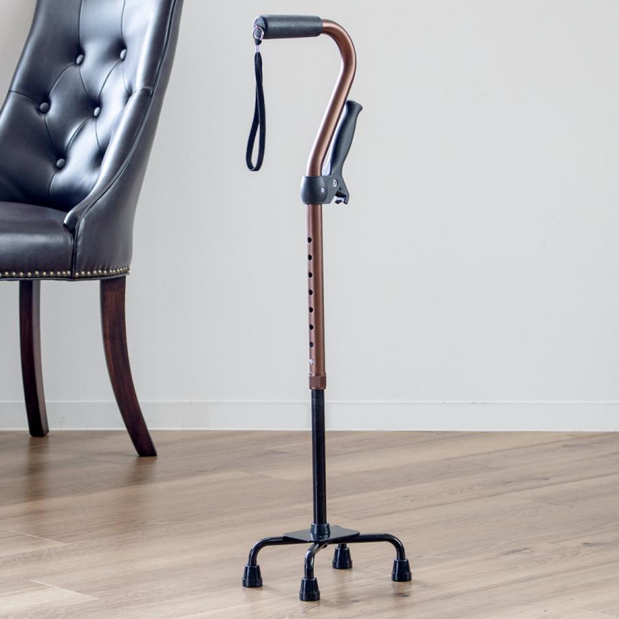 京都つえ屋、四点杖、立ち上がりグリップ付き杖、3/18迄 アルミ製4点杖