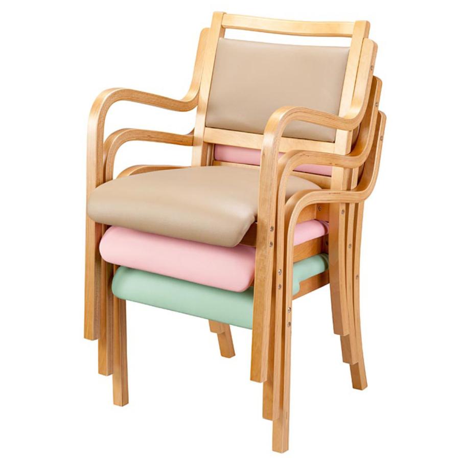 チェア 座面高42cm カルモ 木製 肘掛け スタッキング クッション