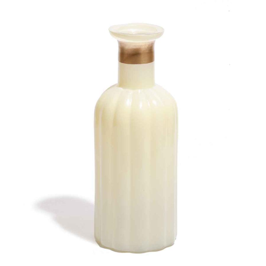 花瓶 ガラスベース ミルクカラー 直径7.5×高さ19cm （ フラワーベース 花びん 花器 一輪挿し ガラス 口細 ）｜livingut