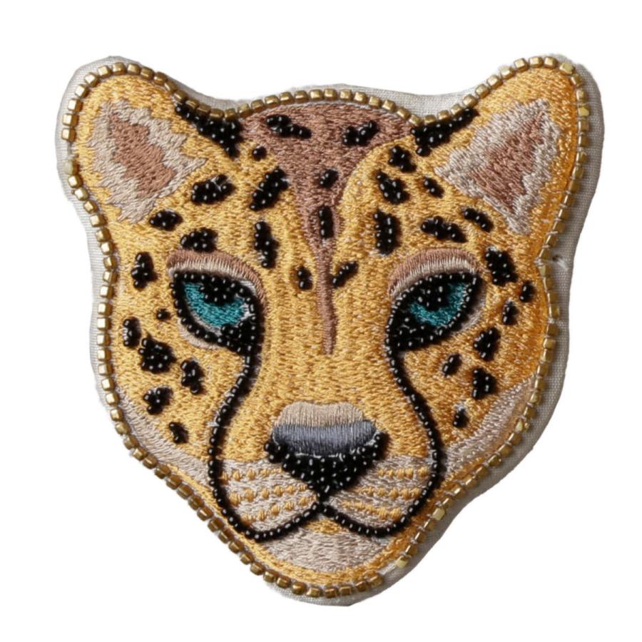 手鏡 レオパード 刺繍 コンパクト ヒョウ柄 （ 携帯用 ミラー ハンド