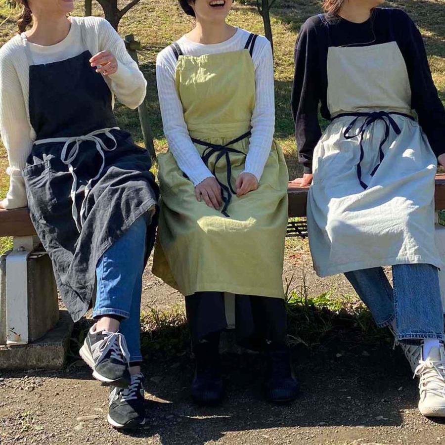 エプロン ポケット付き 無地 綿麻ギャザー フルッタ （ kukugoto