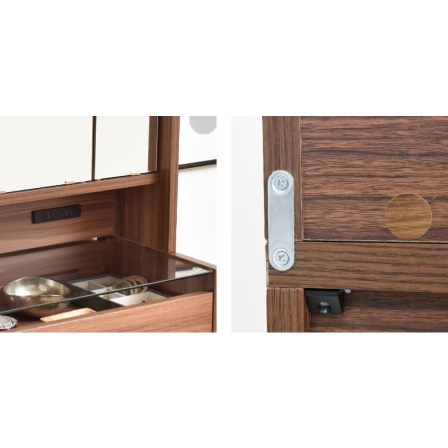 ドレッサー ロータイプ 高さ97.5cm 三面鏡 ガラステーブル （ テーブル