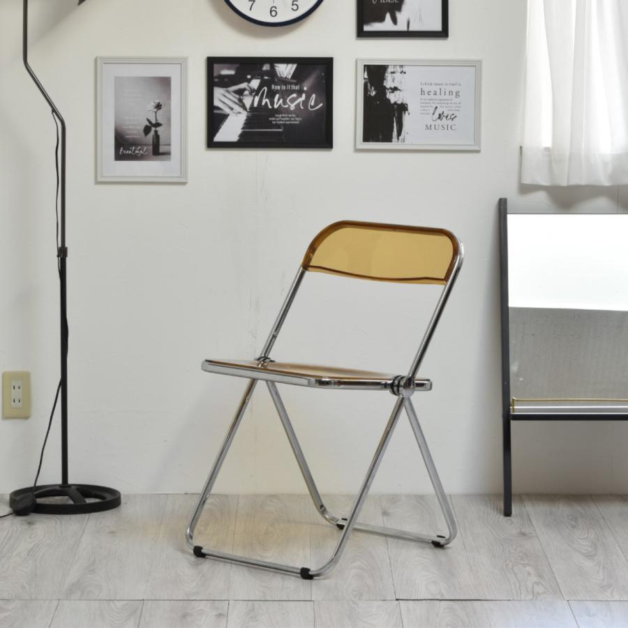 折りたたみ椅子 シースルー 座面高45.5cm スタッキング パイプ椅子