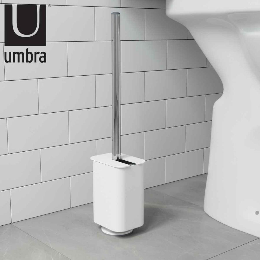 umbra トイレブラシ ケース付き フレックス シュアロック （ トイレ ブラシ トイレ掃除 トイレ用ブラシ ブラシケース ブラシ入れ 柄付き ）｜livingut