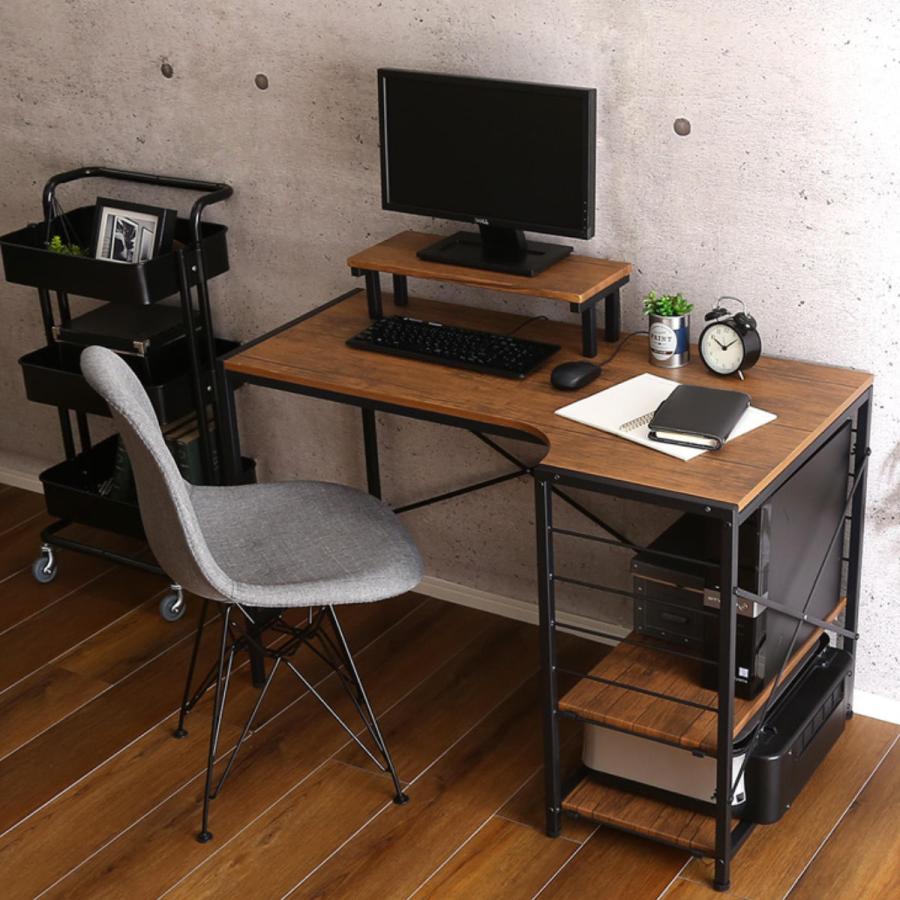 L型デスク/パソコンデスク 【幅110cm】 木目調 スチールフレーム ブラウン