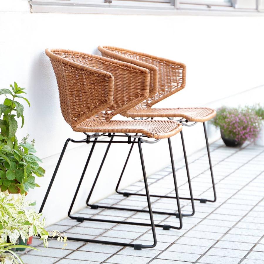 ダイニングチェア 2脚セット ラタン調 スチールフレーム 座面高45cm