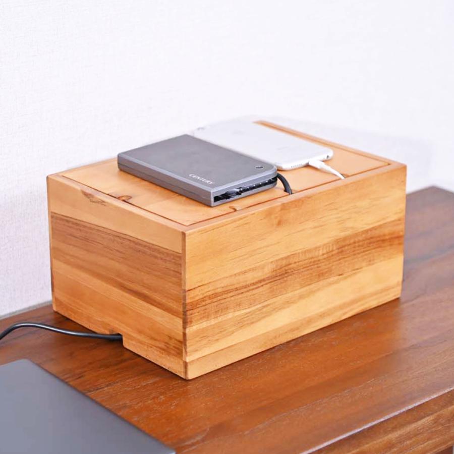 ケーブルボックス 木製 （ コードケース 天然木 ケーブル コンセント
