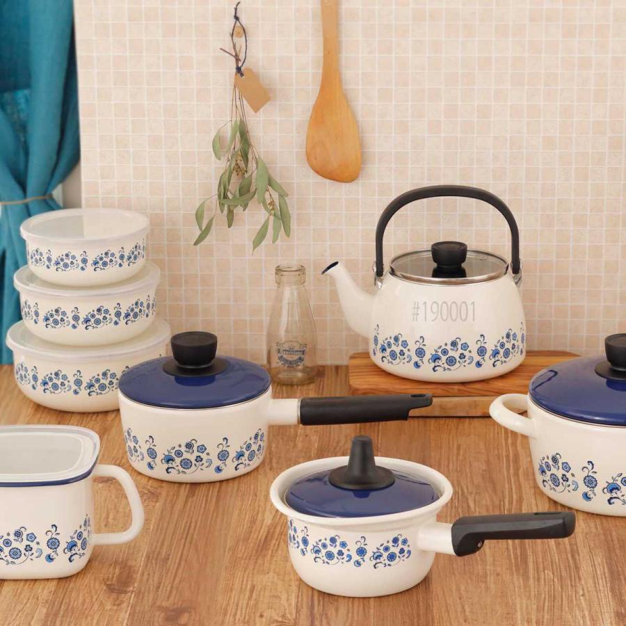 ホーロー キャニスター 花柄 ブルー 5個セット 陶器のキャニスター5個