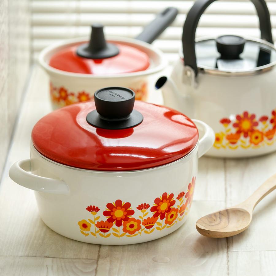 富士ホーロー キャセロール 20cm IH対応 メモリーズ サンフラワー 両手