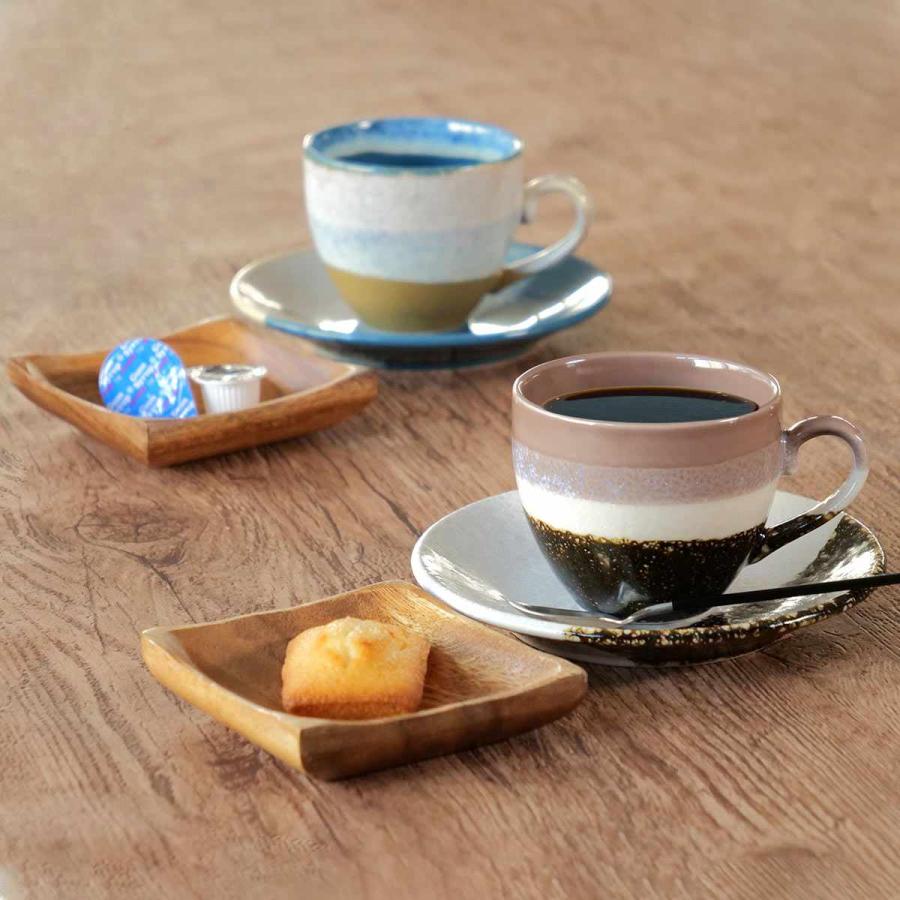 コーヒーカップセット マグカップ＆ソーサー 320ml ペア トレー付き 陶器 木製 （ 食洗機対応