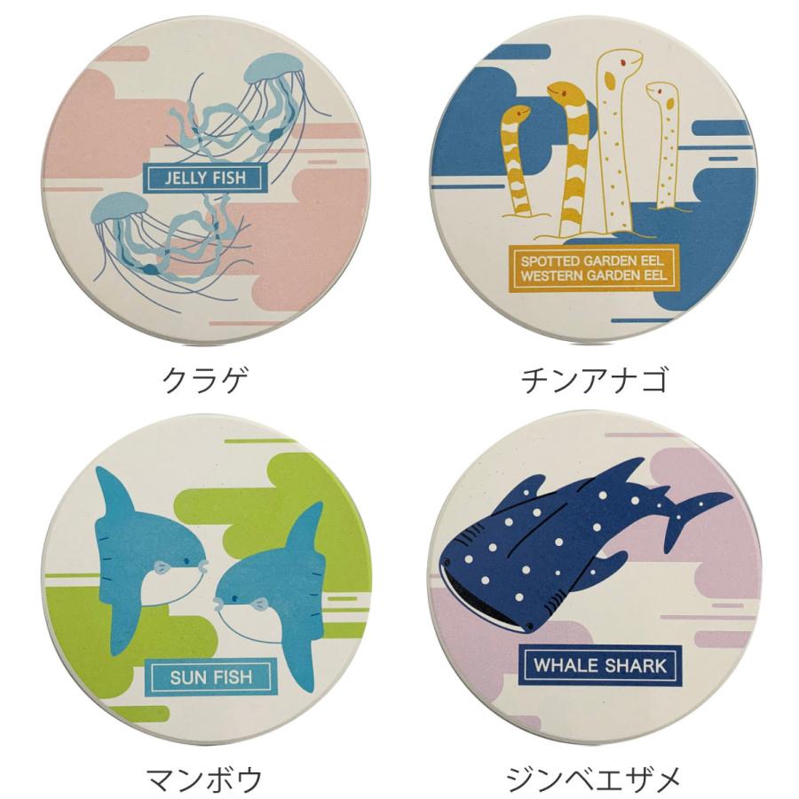 コースター 9cm 吸水 海のいきもの 陶器 （ コップ敷き グラスマット