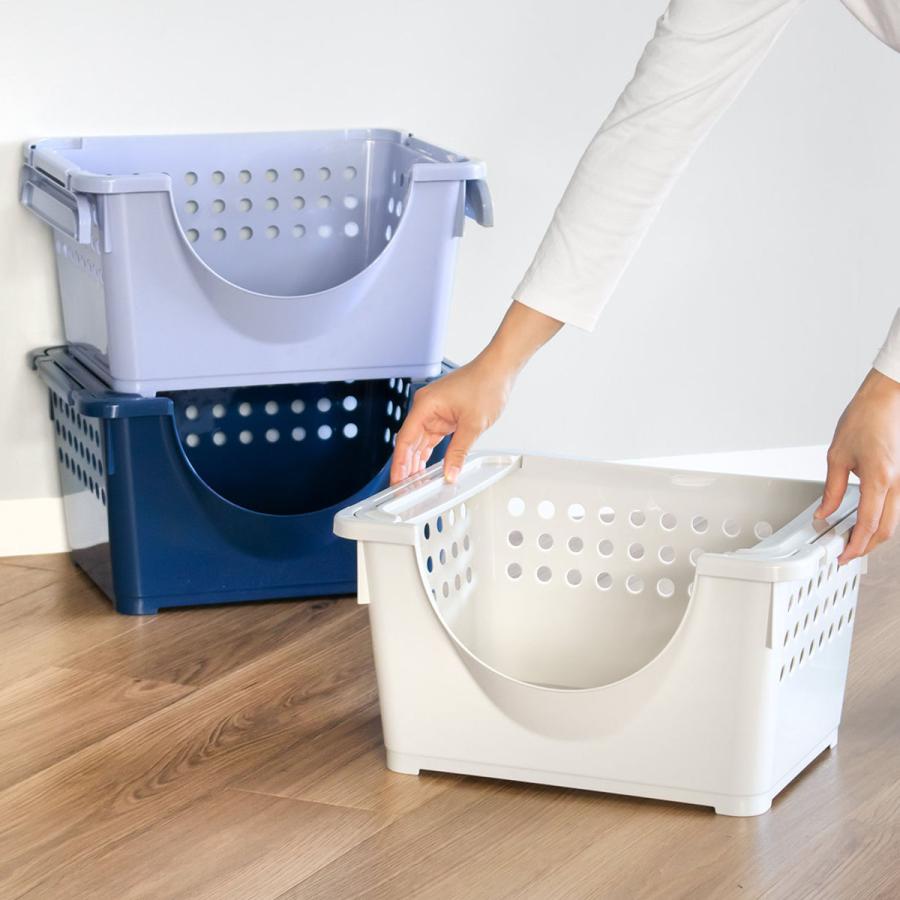 平和工業 収納バスケット スタッキングバスケット浅型 前開き 幅42