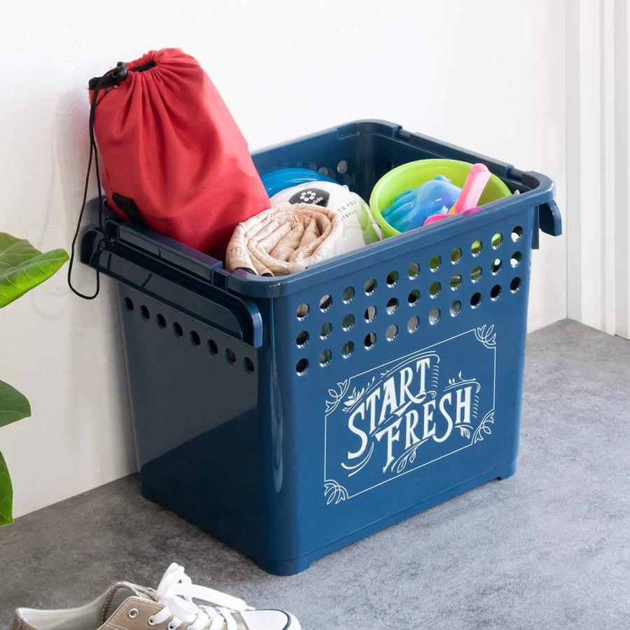 【大人気】 多機能汚れた衣類収納バスケット ブルー 平和工業 収納バスケット スタッキングバスケット 深型 幅42×奥行32×高