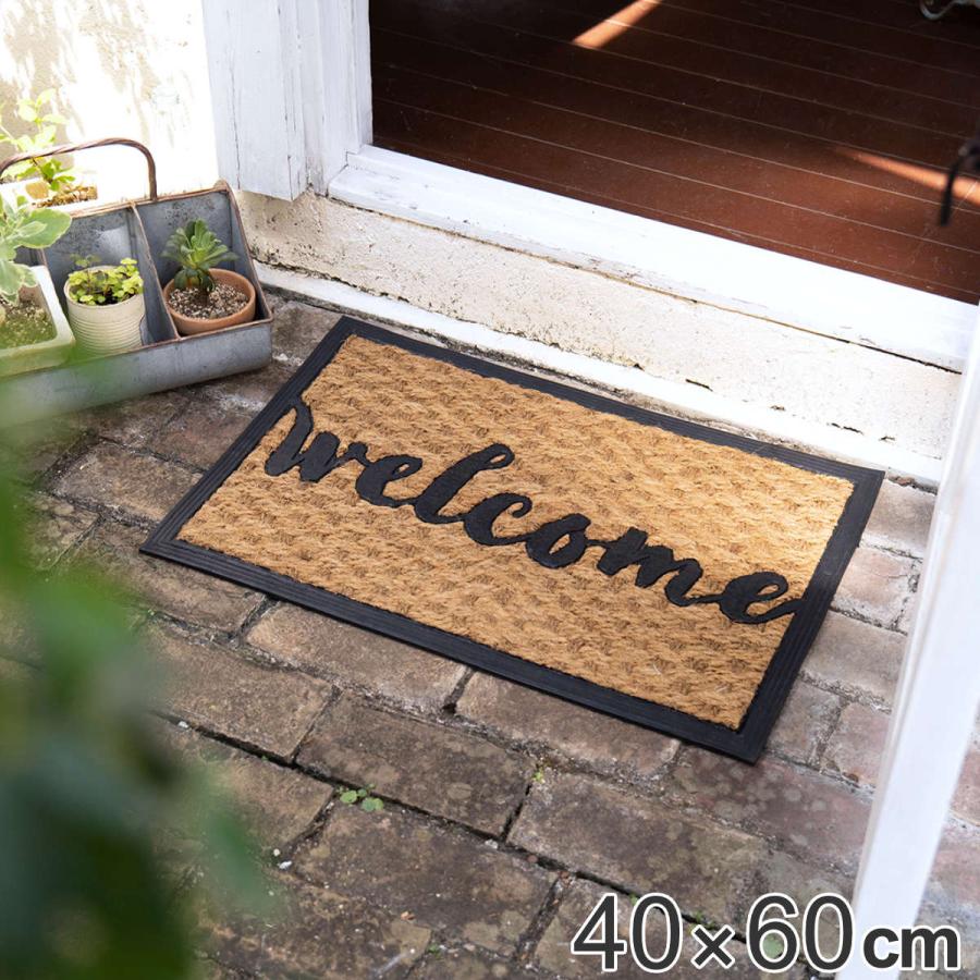玄関マット 屋外兼用 ラバーコイヤー 40×60cm ウェルカムレター （ 玄関 マット 屋外 屋内 厚さ1.5cm ドアマット 泥落とし