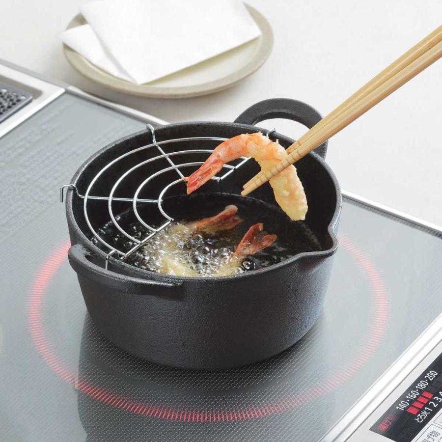 パール金属 天ぷら鍋 16cm IH対応 スプラウト 鉄鋳物製 （ ガス火対応