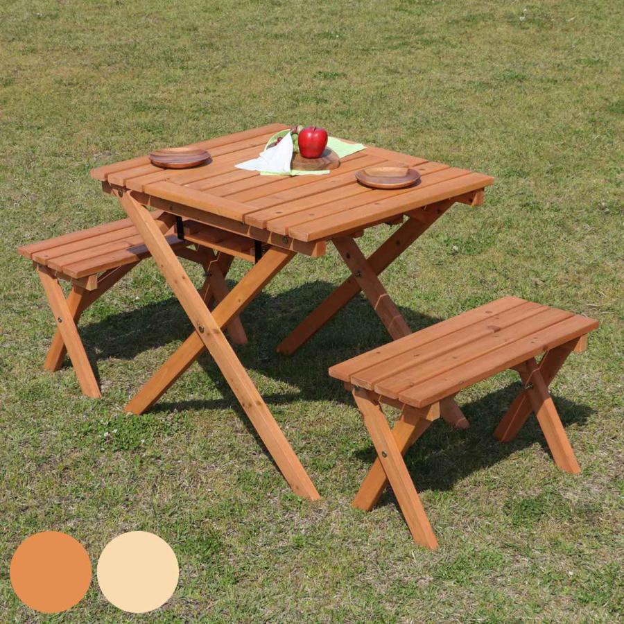 不二貿易 ガーデンテーブル 杉材BBQテーブル＆ベンチセット