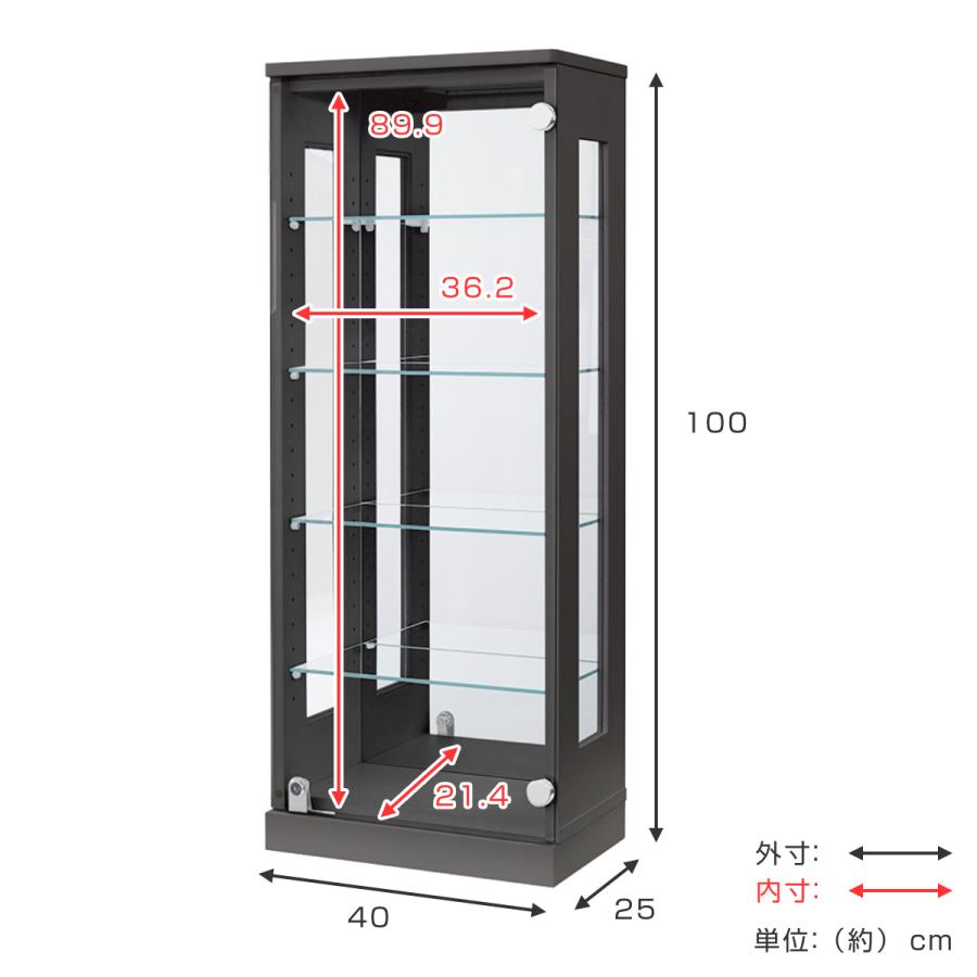 コレクションラック 鍵付 ショーケース 背面ミラー 幅40cm 高さ100cm （ ラック コレクション ガラスキャビネット 完成品 ）｜livingut｜05