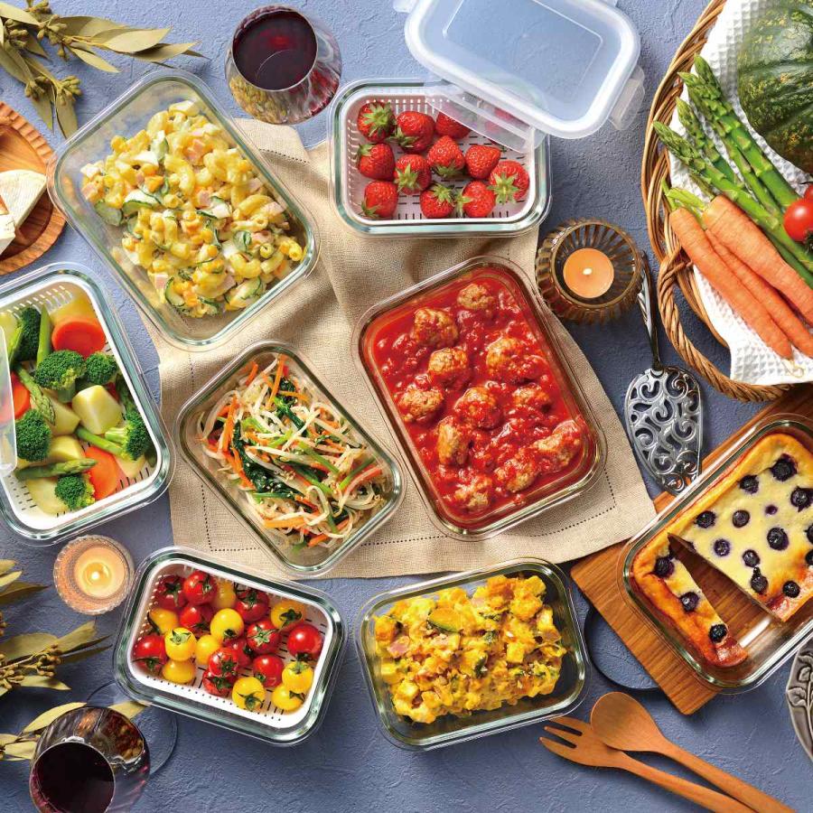 パール金属 電子レンジ調理器 耐熱ガラス角型容器セット M