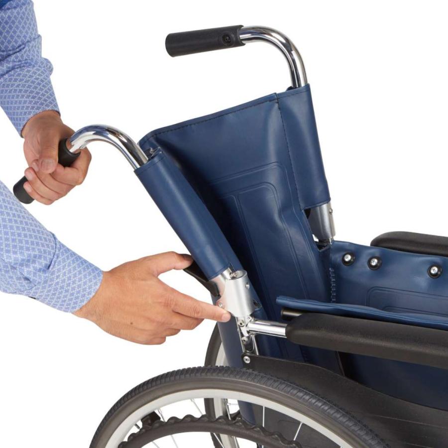 マキテック 車いす スチール製 自走式 背折れタイプ 紺 ビニールレザー