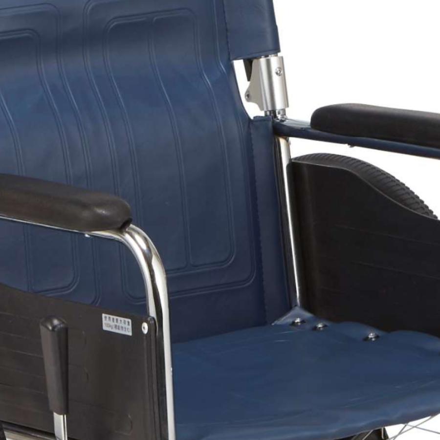 マキテック 車いす スチール製 自走式 背折れタイプ 紺 ビニールレザー