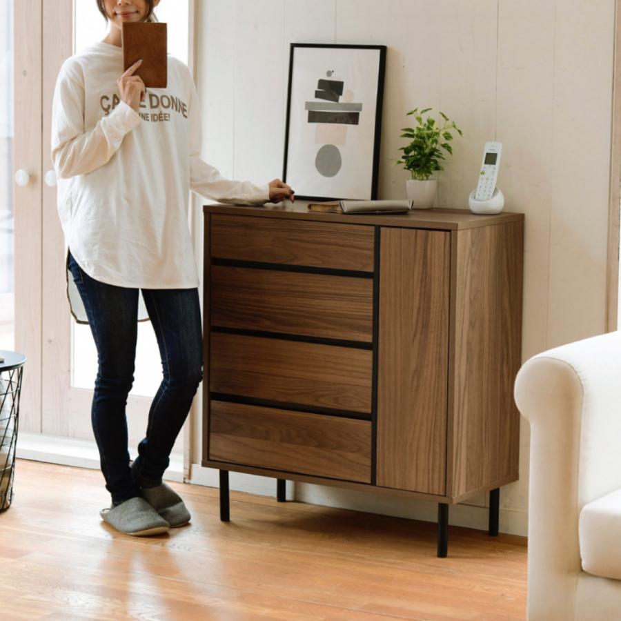 ダークブラウン ホワイト 4段チェスト リビングボード 4段 片開き 北欧モダン Fresser 約幅78cm